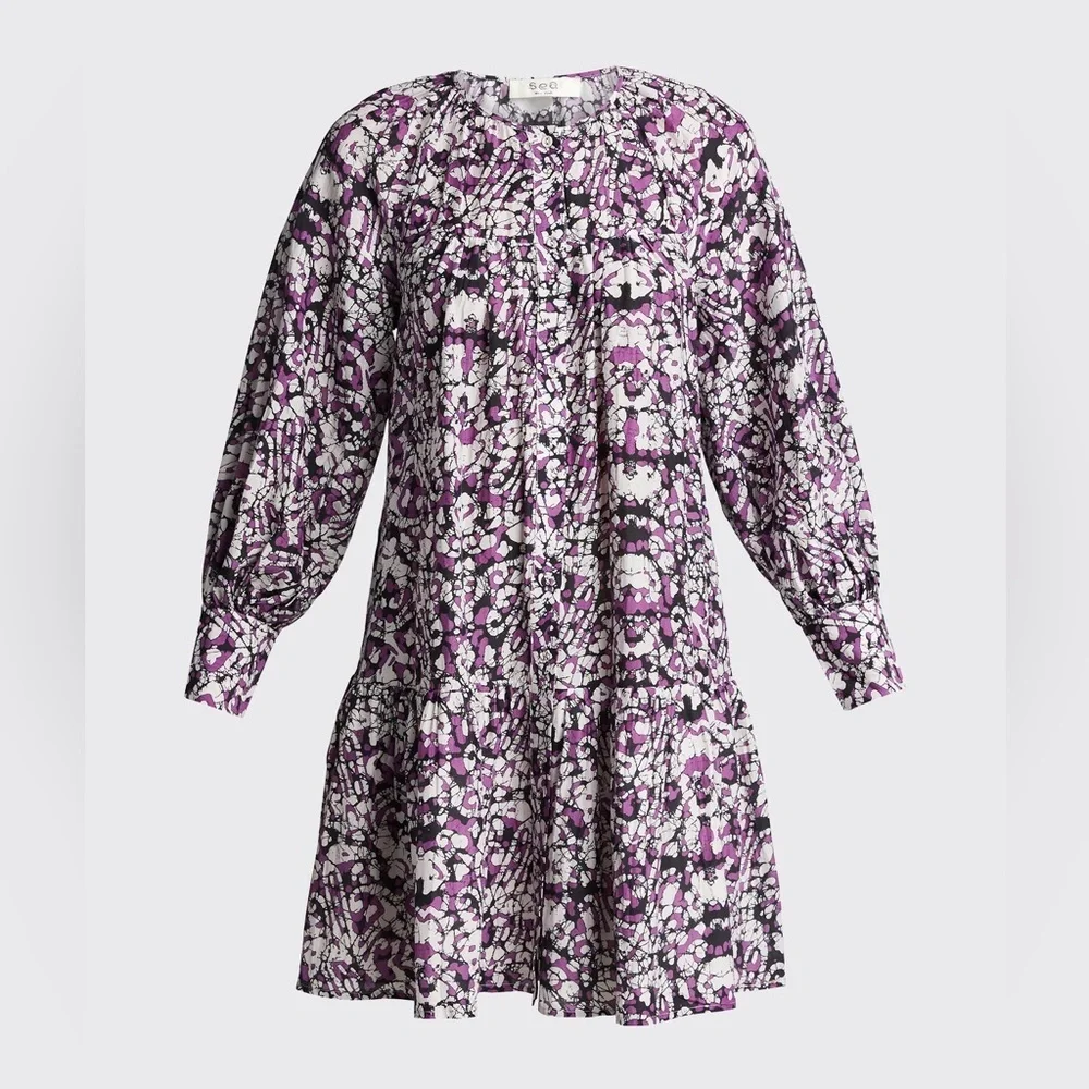sea new york purple dress $395 Sea New York Women's Purple Smocked Crewneck A-Line Dress Size XXS